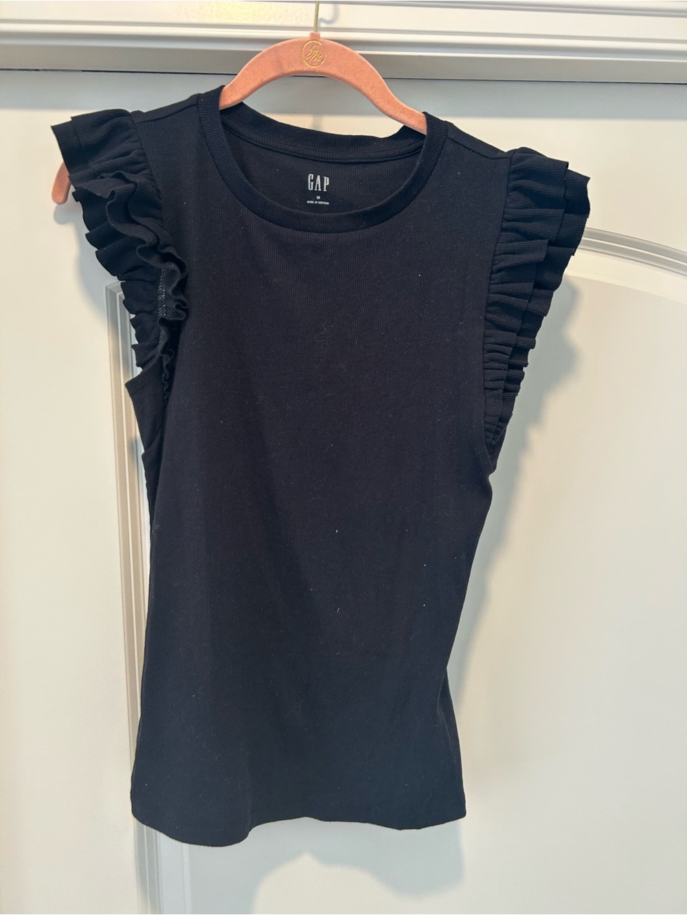 GAP Women's Black Ruffle Sleeve Tank Top